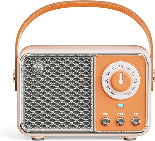 Retro Bluetooth Speaker, Vintage Decor, Wireless Portable Mini Bluetooth Speaker, Small Cute Stylish Vintage Speakers for Kitchen Desk Bedroom Home Office Party Outdoor Gift Orange