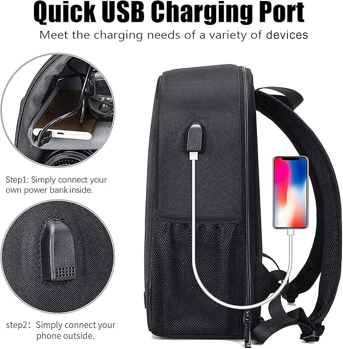 Cwatcun Camera Backpack with USB,Rain Cover,fit 15.6" Laptop,Anti-Theft Rear Open Camera Bag,Waterproof Camera Case with Tripod Straps for Canon Nikon Sony DSLR SLR Photography Bag Unisex(III-L-Black)