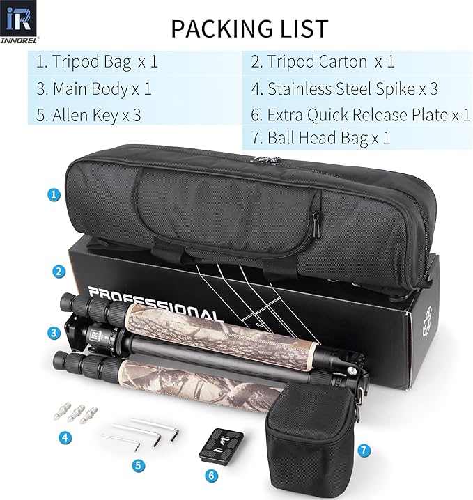 Carbon Fiber Tripod-RT75CM Super Professional Tripod Monopod Heavy Duty Compact Stand Support with 44mm/1.73in Low Gravity Center 360°Panoramic ballhead for Digital DSLR Camera, max Load 20kg/44lb