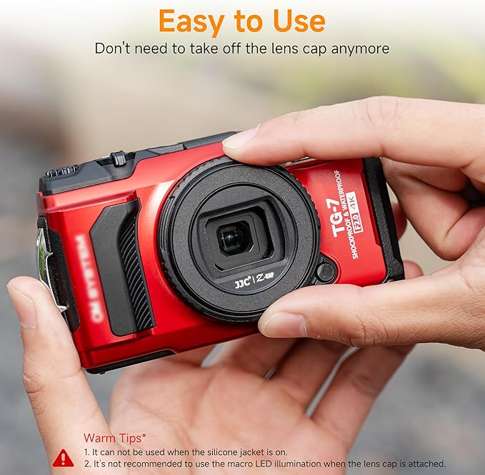 JJC LB-T01 Lens Cap Cover Protector for Olympus TG-7 TG7 TG-6 TG6 TG-5 TG5 TG-4 TG4 TG-3 TG3 TG-2 TG2 TG-1 TG1 Tough Waterproof Cameras, Rotate to Open or Close, Made of ABS Materials