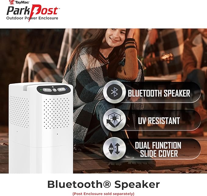 TayMac White Bluetooth Speaker Slide Cover PPSPW for ParkPost Outdoor Power Enclosure (Required), Wireless Speaker with Built-in Slot for Mobile Device, Outdoor Bluetooth 5.2