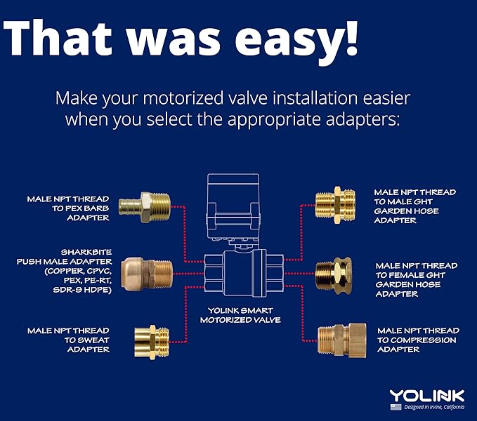 YoLink X3 Valve Controller Kit, 1" Brass Motorized Ball Valve, LoRa Long Range, 10+ Year Lithium, D2D with Leak Sensors & Fob, App Control & Schedules, Alexa/IFTTT/Home Assistant, Hub Required