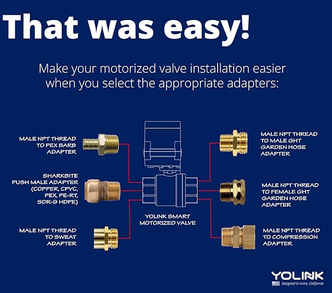 YoLink X3 Valve Controller Kit, 1/2" Brass Motorized Ball Valve, LoRa Long Range, 10+ Year Lithium, D2D with Leak Sensors & Fob, App Control & Schedules, Alexa/IFTTT/Home Assistant, Hub Required