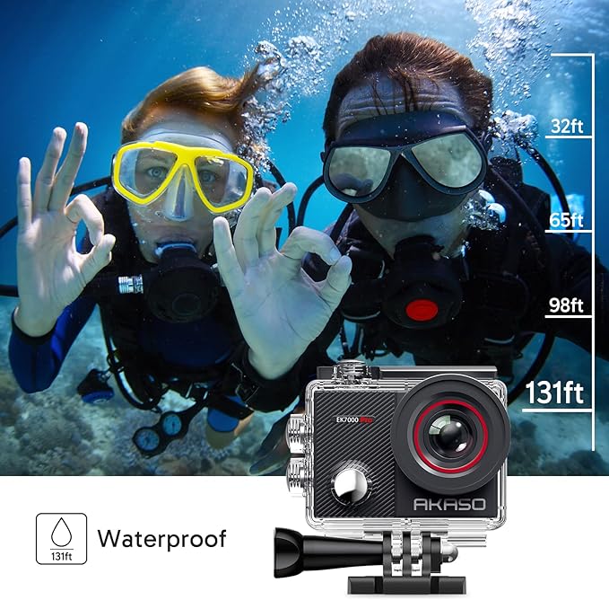 AKASO EK7000 Pro 4K30fps Action Camera with Touch Screen EIS 131ft Waterproof Underwater Camera Remote Control 5X Zoom with Helmet Accessories Kit (Standalone)