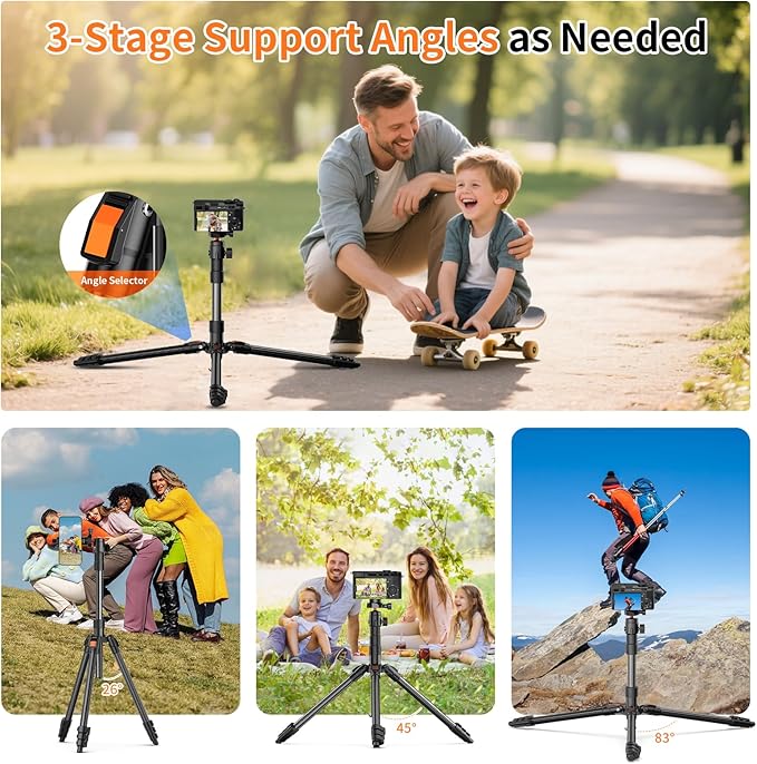 XXZU 71" Camera Tripod, Tripod for Camera Phone with 360°Ball Head and Smartphone Holder, Aluminum DSLR Tripod Stand, Travel for Phone/DSLR/SLR/Projector/Video Recording, Max Load 8kg/17.64lb