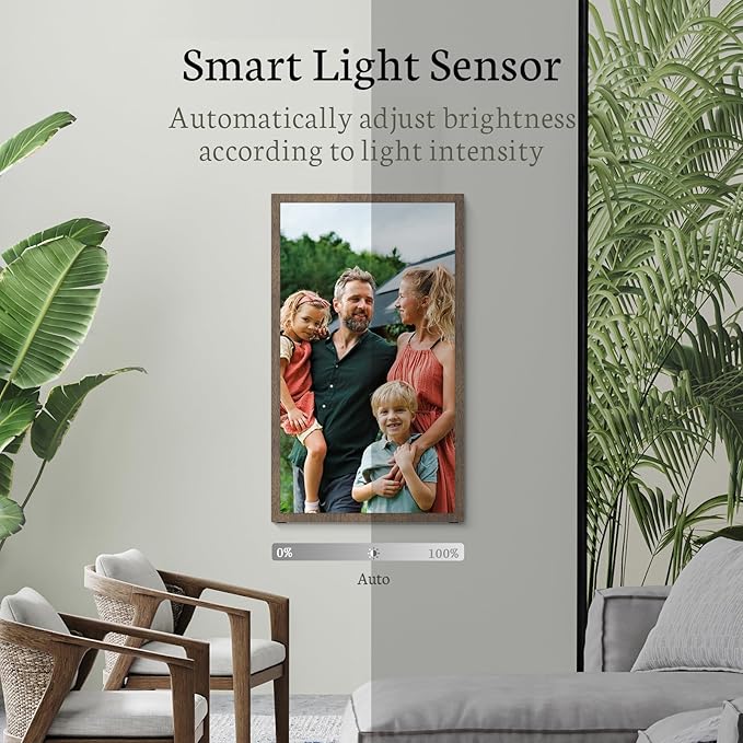 BSIMB Large Digital Picture Frame 21.5 Inch, 1920x1080 FHD WiFi Digital Photo Frame Electronic 32GB Remote Control, Share Pictures/Videos via App/USB/SD Easy Setup Gifts for Mom(Non-Touch), Dark Wood