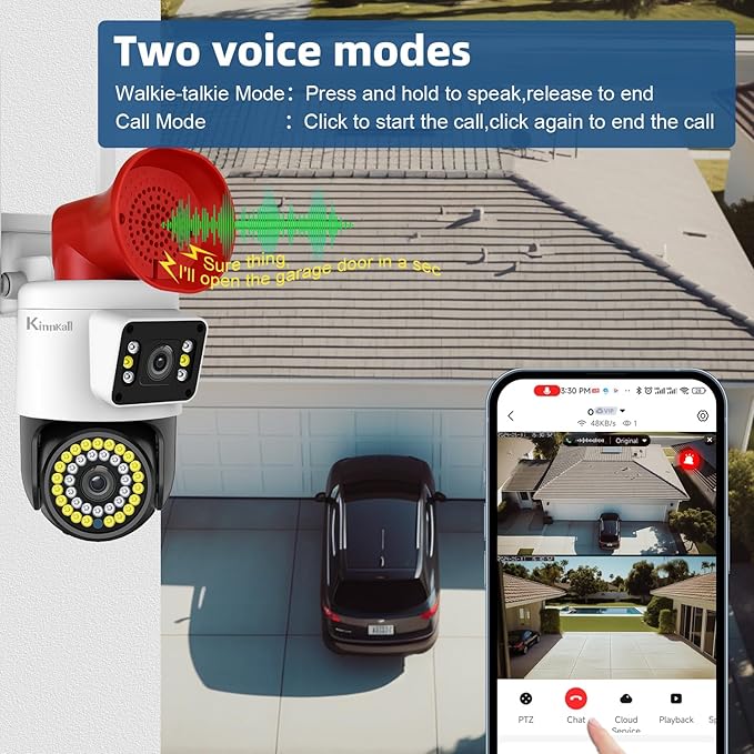 4MP Dual Lens Outdoor Security Camera with Night Vision & Floodlight, 355° Pan/Tilt Motion Tracking, 2.4GHz WiFi, SD/Cloud Storage, IP66 Waterproof, 2-Way Audio, Works with Mobile Apps & PC