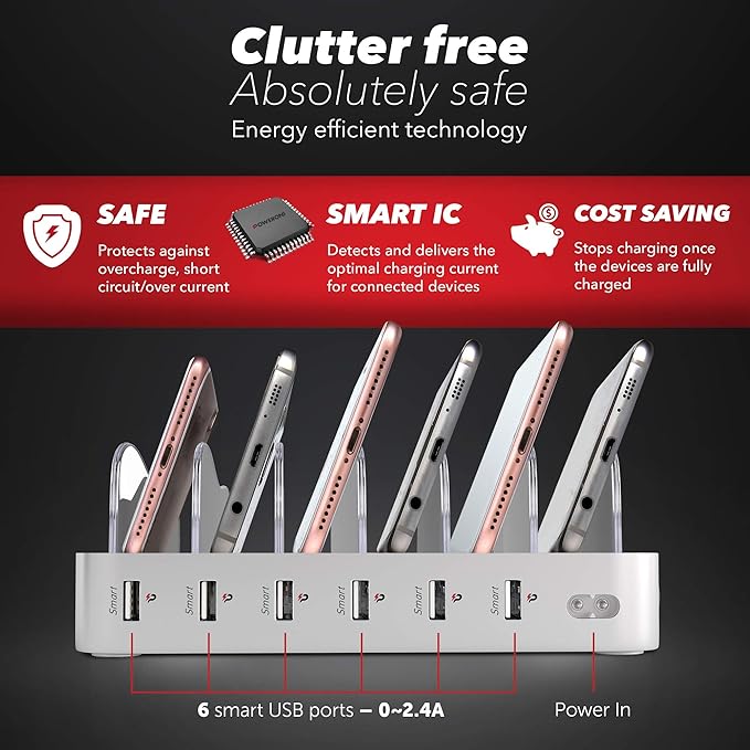 USB Charging Dock - 6-Port (2 Pack) - Fast Charging Station for Multiple Devices Apple - Multi Device Charger Station - Compatible with Apple iPad iPhone and Android Cell Phone and Tablet