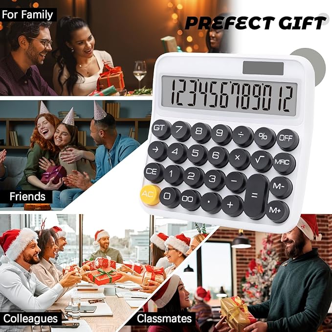 Black White Calculator, Big Button Calculator with Large LCD Display, White Office Desk Accessory for Offices, Schools, Homes and Businesses