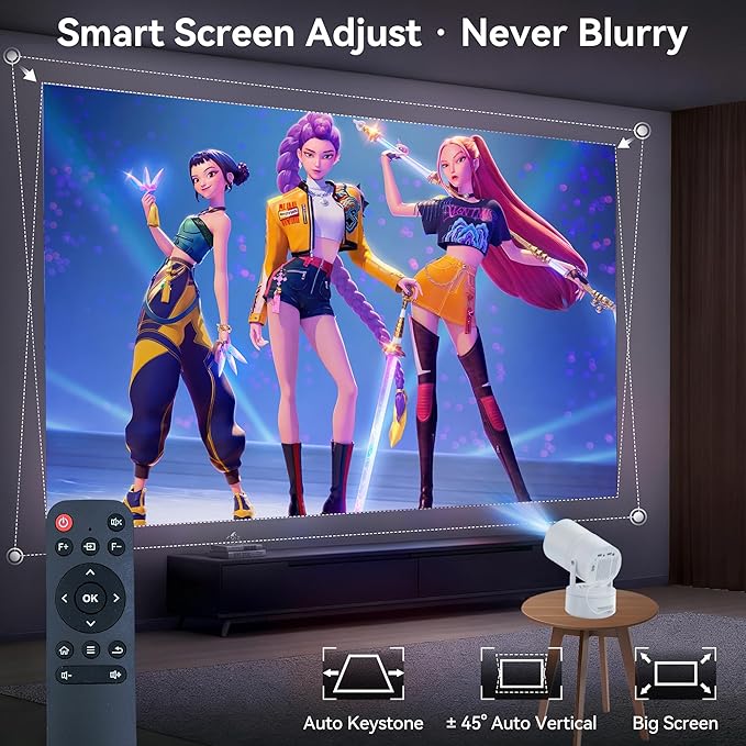 [270°Mount/Battery Powered/Built-in APPs] Projector with Wifi and Bluetooth, Native 1080P Smart Projectors with Built-in Rechargeable Battery, Home Movie Portable-Proyector with Auto Keystones