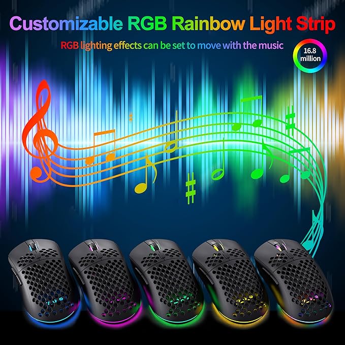 TMKB Falcon M1SE Ultralight Honeycomb Gaming Mouse, High-Precision 12800DPI Optical Sensor, 6 Programmable Buttons, Customizable RGB, Drag-Free Paracord, Ergonomic Wired Gaming Mouse - Matte Black