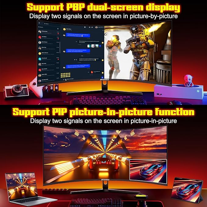 SANSUI 34 Inch 240Hz Curved Ultrawide UWQHD 3440x1440 Gaming Monitor, 21:9 2K Curved Monitor 1500R,Fast VA, PIP/PBP,AI Crosshair,AIPQ(Visual Enhance),MPRT 1ms,HDR,HDMI2.1 * 2,DP1.4 * 2(DP Cable Incl.)