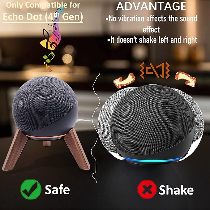 Real Wood Stand for Echo Dots(4th Gen)(5th Gen),Tripod Accessories Protect Speaker for Better Sound,Secure Stable Wooden Mount Holder for Echo Dot (Newest Model) 2024,(Walnut)