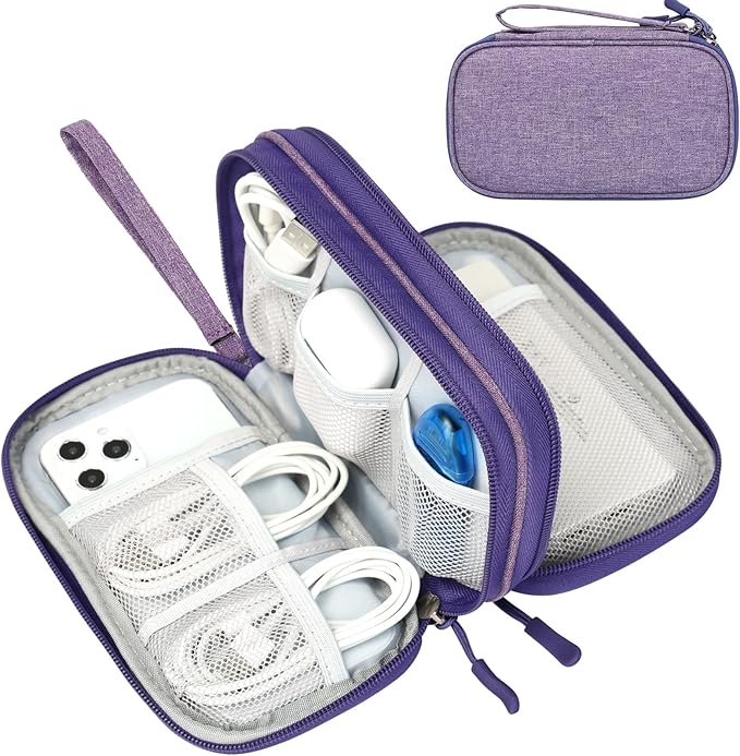 FYY Travel Cable Organizer Pouch Electronic Accessories Carry Case Portable Waterproof Double Layers All-in-One Storage Bag for Cord, Charger, Phone, Earphone Dark Purple