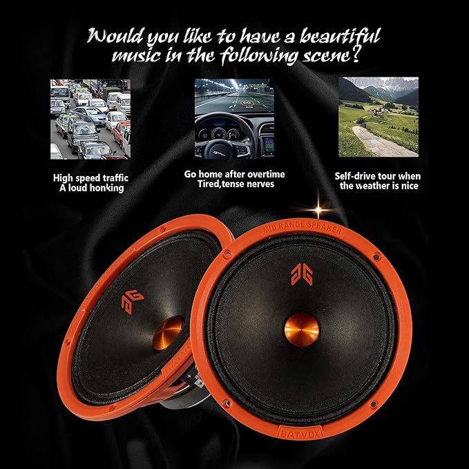 MX65P1 Midrange Loudspeaker 6.5" Orange Dust Cap, 200W Max, 4 Ohms, Premium Quality Audio Door Speakers for Car or Truck Stereo Sound System, Orange (2 Speaker)