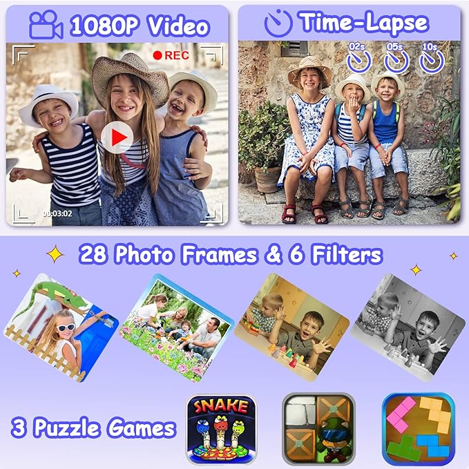 DEKER Kids Waterproof Camera, Christmas Birthday Gifts for Boys Girls Toys 3-12 Year Old, Underwater Mini Children HD Digital Action Camcorder, 2 Inch IPS Screen with 32GB Card (Dark Blue)