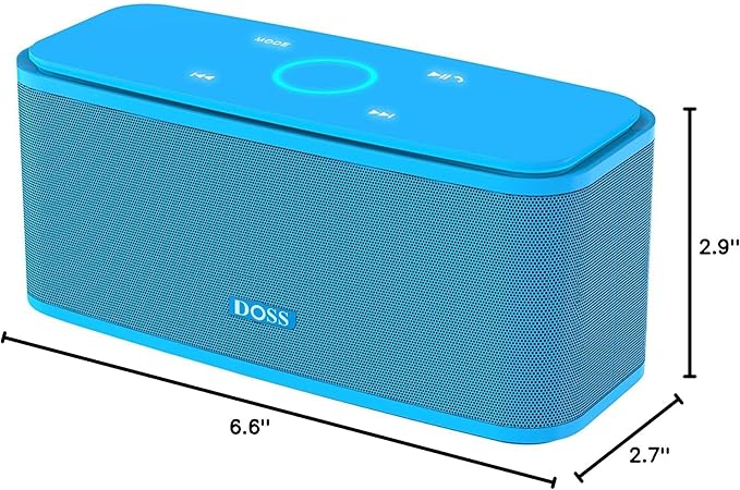 DOSS SoundBox Touch Wireless Bluetooth Speaker with 12W HD Sound and Bass, IPX5 Water-Resistant, 20H Playtime, Handsfree, Portable for Office, Home, Outdoor, Travel-Blue