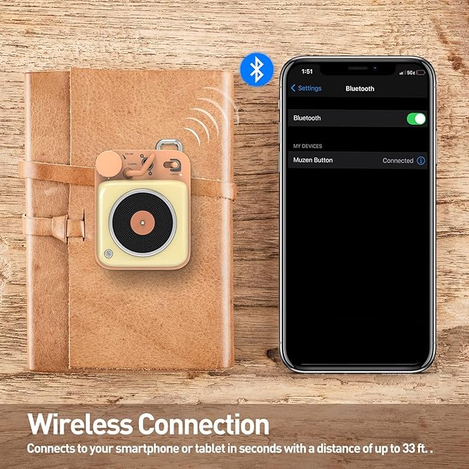 MUZEN Mini Bluetooth Speaker, Button Small Cute Portable Metal Retro Wireless Speaker with Loud Volume Great Sound and Portable Lanyard & Gift Bag for Office Classic Vintage Decor