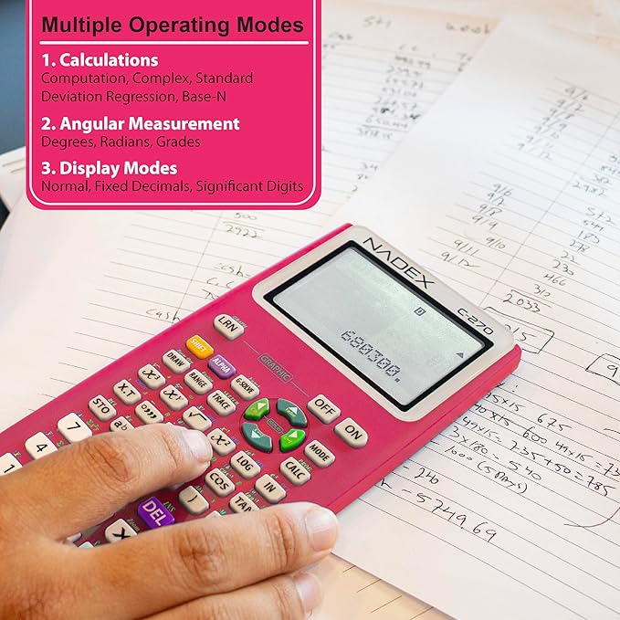 Scientific Calculator with Graphing, Includes Carrying Case, for College and High School Students, Calculus, Algebra, Geometry, Trigonometry, Statistics, Physics, Chemistry, Pink