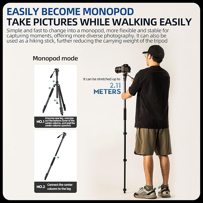 Fotopro Camera Tripod, Foldable Aluminum Tripod/Monopod, 360°Ball Head Detachable with Quick Release Plate, Lightweight Tripod for Camera, Phone, A4I A5I (Grey, 80'' Video)