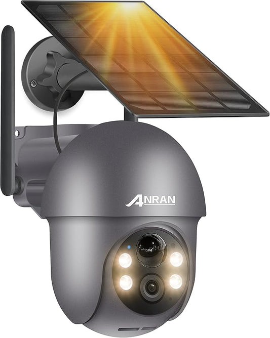 ANRAN 5MP Security Cameras Wireless Outdoor, Solar Camera Wireless with 360° View for Home Surveillance, WiFi Camera with Spotlights, PIR Detection, Color Night Vision, Siren Alarm, Q1 Max Grey