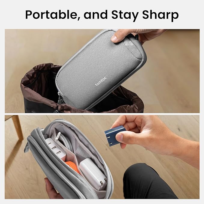 tomtoc Electronic Organizer Travel Case, Water Resistant Dual Compartment Tech Pouch Cable Organization Storage Bag for Charger, Cord, Phone, Hard Drive, Power Bank, Accessories Travel Essentials