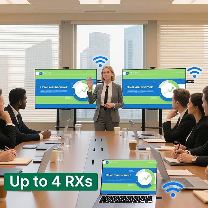 Wireless HDMI Transmitter and 2 Receivers 4K, RGBlink Presentation Kit for Church, Meeting Rooms, Classrooms, 50FT Range, Ultra 4K Video Output, Low Latency, Cast Screen to 2 TVs from Computer