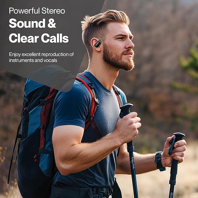 Bluetooth Headphones Air Conduction, IPX5 Waterproof Air Conduction Ear Buds, Over Ear Headphones with MIC, Over Ear Earbuds for Sports, Running Earbuds, 35 Hours Music, Clear Calls