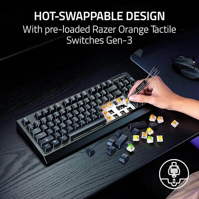 Razer BlackWidow V4 TKL HyperSpeed Wireless Hot Swappable Gaming Keyboard: Orange Tactile Switches - Wireless & Bluetooth - Multi-Function Roller & Control Buttons - Chroma RGB - Long Battery Life
