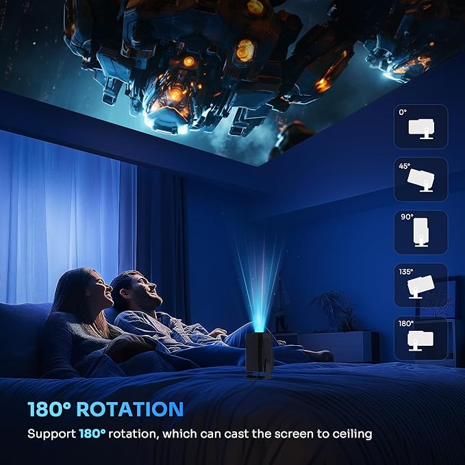 【180°-Rotation Adjustable Stand】HIPPUS Smart Mini Projector with WiFi and Bluetooth,1080P Portable 4k Outdoor Portable Projector,300ASIN LM,Support 2.4G/5G Wi-Fi6, BT5.2 With Android 11,Black.