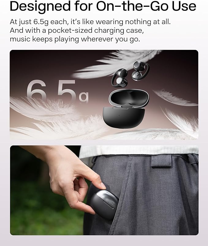 SHOKZ OpenDots ONE - Open-Ear Headphones - Wireless Bluetooth Earbuds with Microphone - Secure, Lightweight, Clip-On Fit - Premium Dolby Audio - Water Resistant - Fast Charging - Up to 40 hrs Playtime