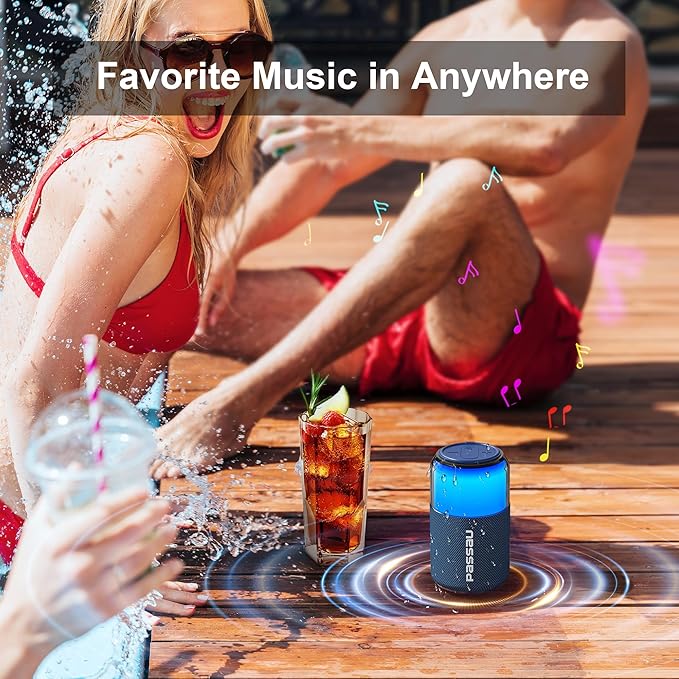Passau Portable Bluetooth Speaker Wireless with Lights, 15W Loud Stereo Clear Sound, All Day Playtime, BT 5.4, TWS Paring, for Home Outdoor Party Beach (Blue)