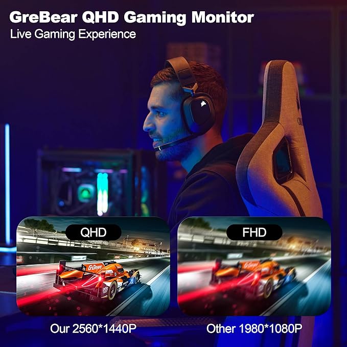 27 Inch Curved Gaming Monitor 180HZ QHD Height Adjustable, Professional PC 2K Monitors 2560 x 1440p Home Office Computer Screen, HDMI, DP, AdaptiveSync, 1500R, Build-in Speaker, 100 x 100 mm VESA