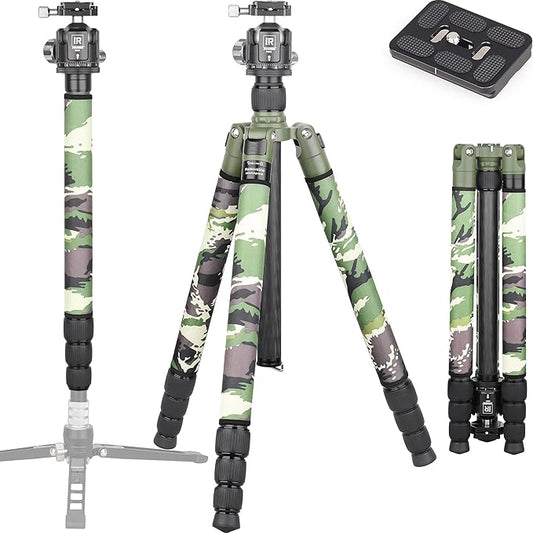 Carbon Fiber Tripod-INNOREL RT85CG Super Professional Stand with Low Gravity Center 360° Panoramic Ballhead and Green Camouflage Leg Covers for Digital DSLR Camera