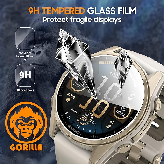 4 Pack Compatible with Garmin Fenix 8 43mm Screen Protector Tempered Glass,for Garmin Fenix 8 43mm Screen Protector Precise Fit,9H Hardness Scratch Resistance