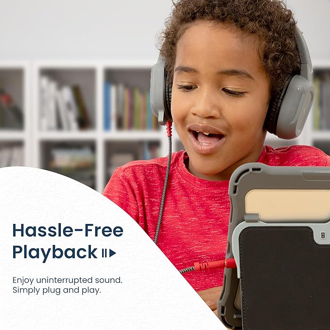 Brenthaven Wired Headphones with Mic | 3.5 mm Jack On-Ear Rugged 2 Adjustable Headphones with Long Tangle Free Cord - Lightweight Durable & Drop Tested School Supplies for Kids & K-12 Students - Gray