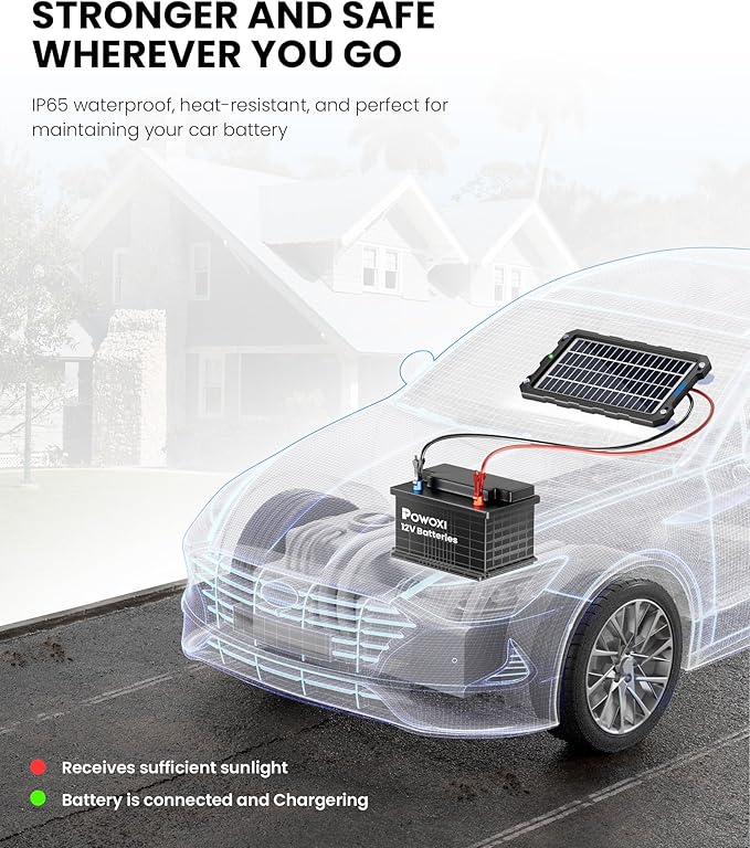 POWOXI Upgraded 7.5W-Solar-Battery-Trickle-Charger-Maintainer-12V Portable Waterproof Solar Panel Trickle Charging Kit for Car, Automotive, Motorcycle, Boat, Marine, RV,Trailer, Snowmobile, etc.