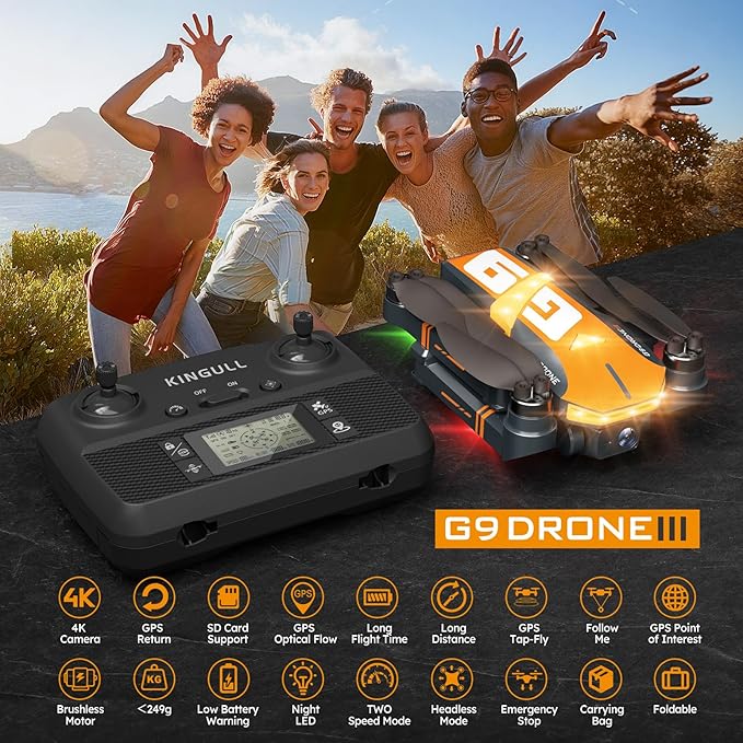 GPS Drones with 4K Camera for Adults with Brushless Motor and Follow Me Mode,Long Flight Time and Distance,5G FPV Transmission and Auto Return,G9 Foldable RC Quadcopter for Beginner and Kids,Under249g (Dark gray)