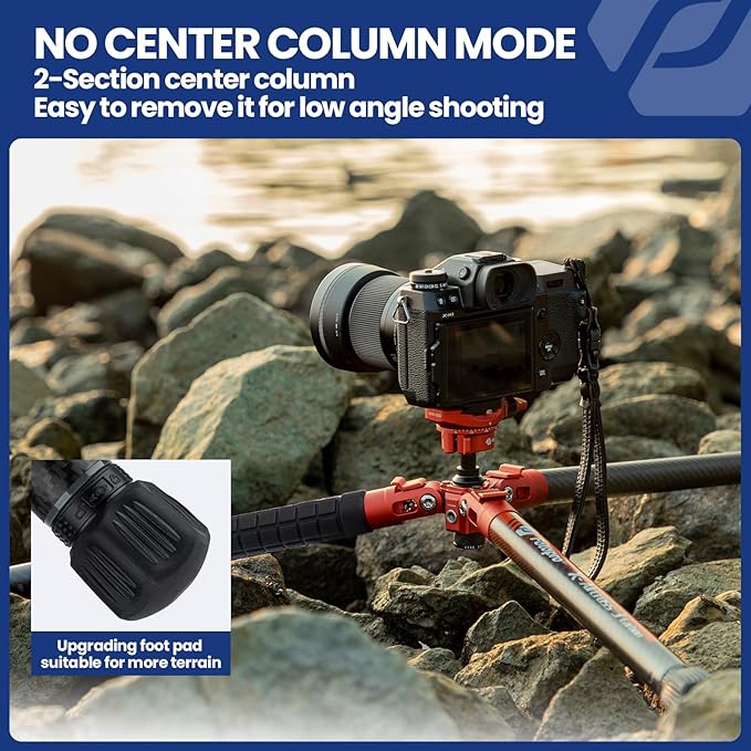 Fotopro Carbon Fiber Tripod 1.7lbs Ultralight 62 Inch Portable Compact Travel Tripod for Camera DSLR Load up to 22lbs X-Aircross 3 Lite Orange