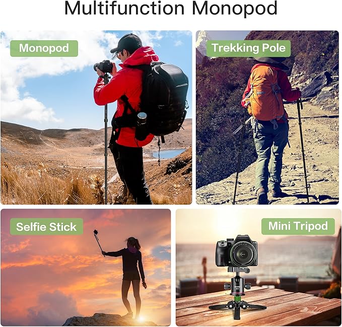 Manbily Camera Monopod with Feet, Aluminum Portable Travel Monopod with Removable Tripod Stand Base for DSLR Canon Nikon Sony Video Camcorder (Green)