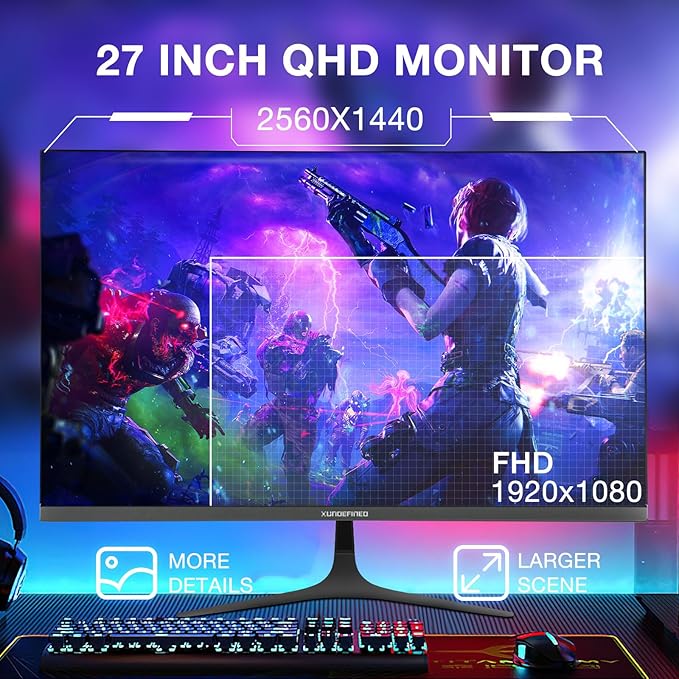 27 inch 1440P Gaming Monitor, 180Hz/144Hz Fast IPS 2K Computer Monitor with Speaker, Free-Sync & G-SYNC, 125% sRGB, HDR10, HDMI x2, DisplayPort x2, Compatible with Switch/Xbox/PS5, VESA Mountable