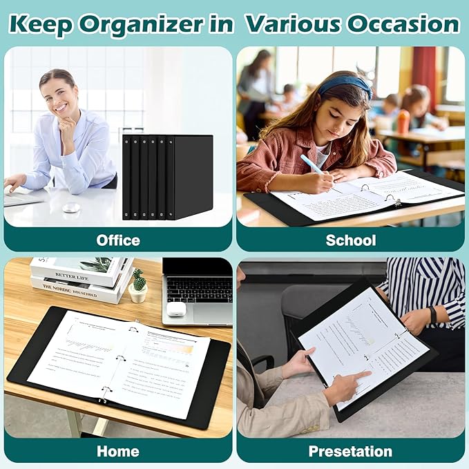 3 Ring Binder 0.5 Inch 12 Pack, 0.5" Clear View Round Ring Binders, PVC-Free, Holds for 100 Sheets 8.5"x 11" US Letter Size Paper, 1/2 in Durable Black Binders for Office,School and Home.