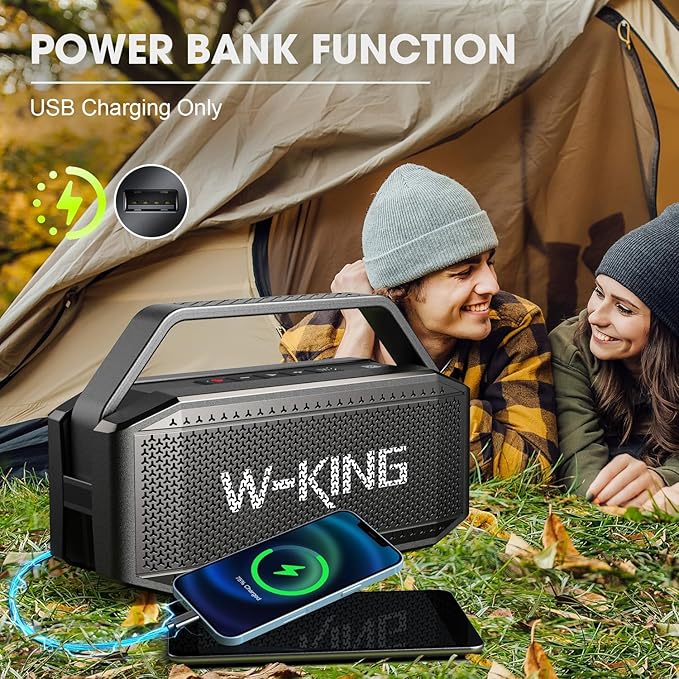 W-KING Portable Loud Bluetooth Speaker, 100W Max Waterproof Outdoor Speakers Bluetooth Wireless, IPX6 Party Big Large Speaker Boombox, 60W Exlarge Deep Bass Passive Radiator/40H/Power Bank/TF/AUX/EQ