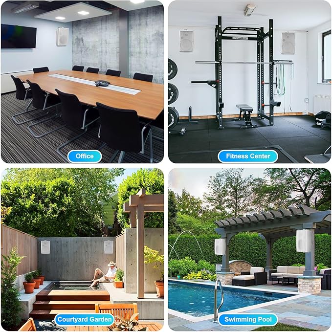 STUDIOFINIX 6.5 Inch 400W Outdoor Speakers Wired Waterproof Passive with Powerful Bass, Wall Mount Speakers for Patio Garden Poolside Home(Pair,Black) (White, 8)