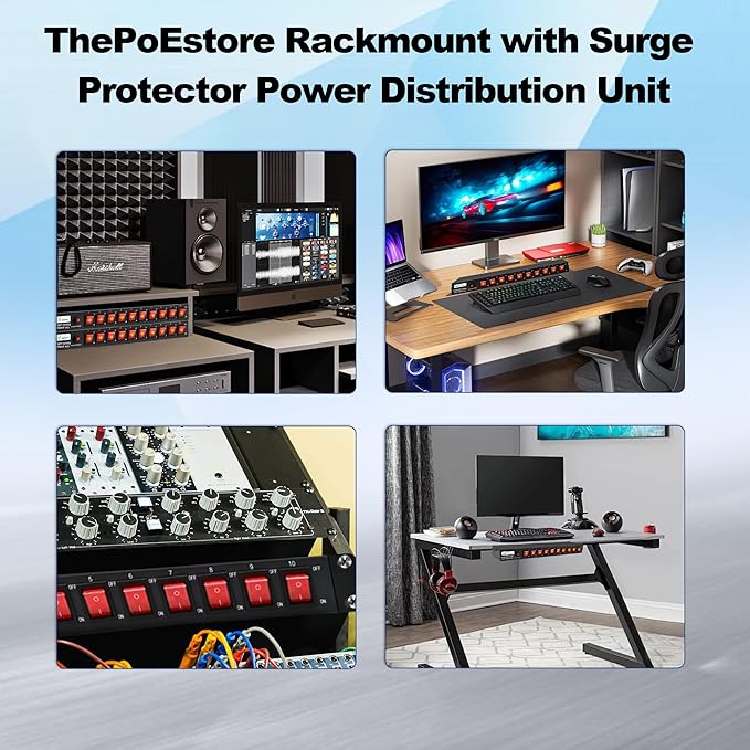 10 Outlet Horizontal 1U PDU Rack Mount Power Strip - Surge Protection,10 Individual Led Switches，AC 100V-240V-15A.for Network Server Racks, 6 ft Heavy Power Cord, ETL Listed