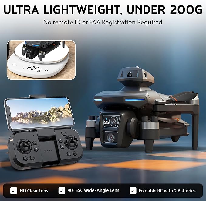 Foldable Drone with Camera – Beginner Drone for Kids & Adults ,2K Dual Camera ,Foldable Remote Control Quadcopter with Voice Control, FPV, Obstacle Avoidance, Gestures Selfie, Altitude Hold, One Key Start, 3D Flips, 2 Batteries, Toy for Beginners.