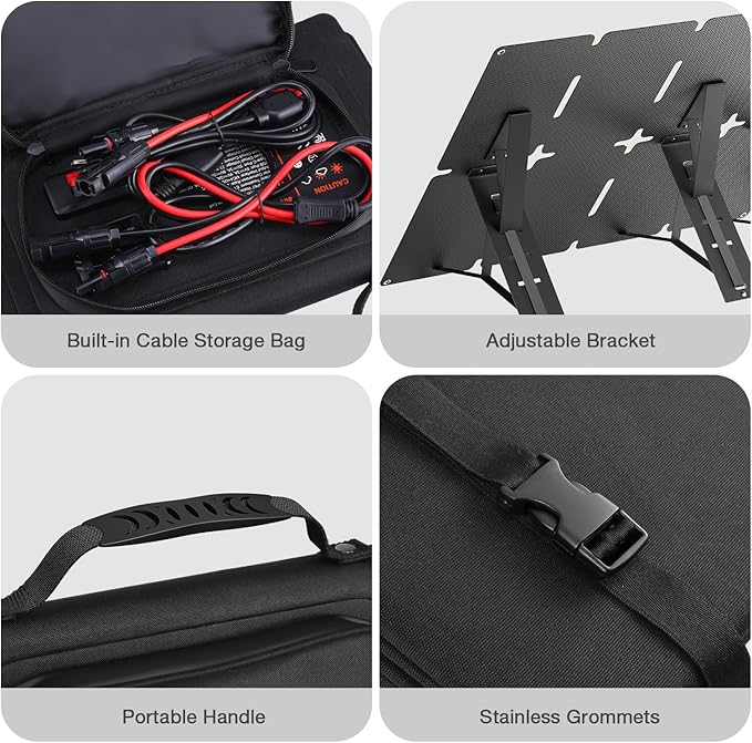 GRECELL 80W Foldable Solar Panel, Portable Solar Charger with USB-A and USB-C QC3.0 (18W) IP67 Waterproof Outdoor Cell Phone Solar Charger for Power Banks Tablets Small Power Station