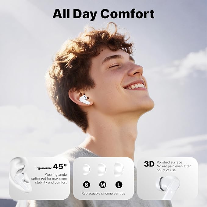 Wireless Earbuds Bluetooth 5.3 Headphones, Lightweight in-Ear Design with Deep Bass, 48HPlaytime, Touch Control, IPX5 Waterproof Earphones for Sports Workout (White)