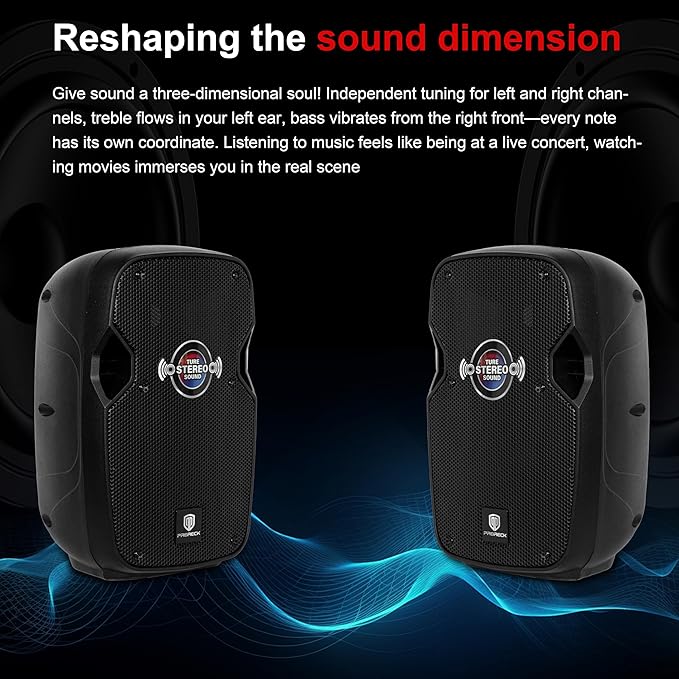 PRORECK 8-Inch Stereo Speakers, 650W Peak Power Bluetooth PA Speaker, with Wired Microphone, Speaker Stands & Remote – Portable DJ Speaker for Parties, Events, Karaoke