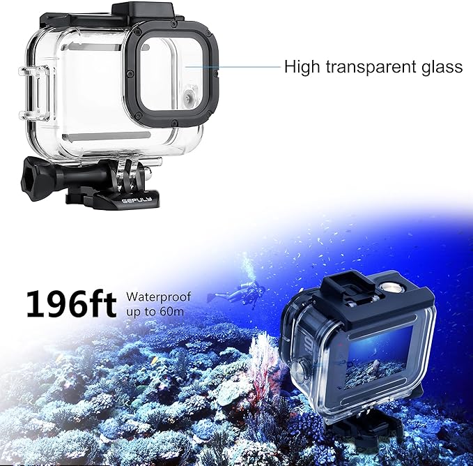 60M/196FT Waterproof Case for GoPro Hero 13 12 11 10 9 Black, Floating Handle Grip Pole Stick Monopod Underwater Accessories Protective Case Dive Shell